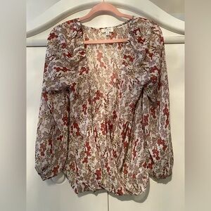 Umgee Burgundy and Cream Floral Blouse